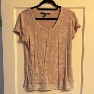 White House Black Market Tan Floral V-Neck Tee